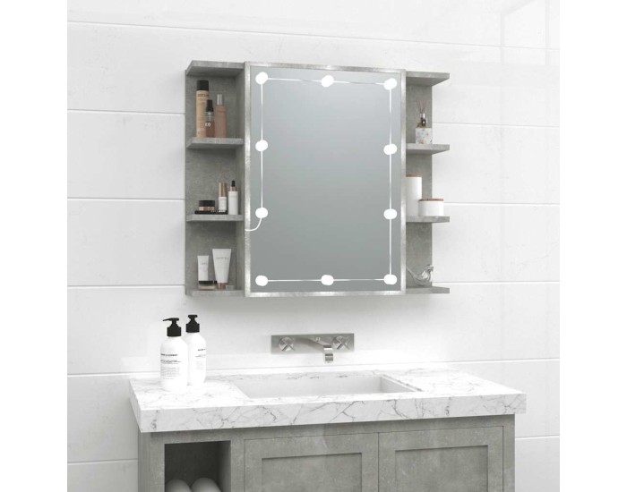 Sonata Dulap cu oglindă și LED, gri beton, 70x16,5x60 cm