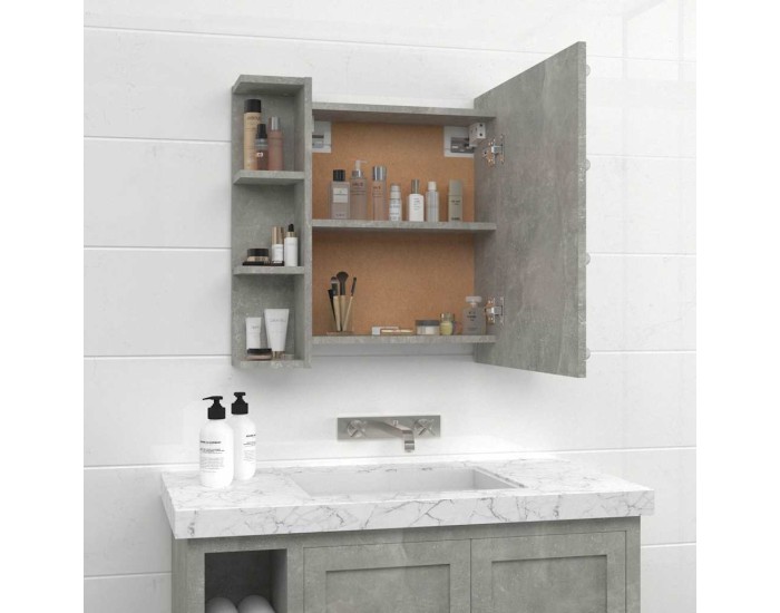 Sonata Dulap cu oglindă și LED, gri beton, 70x16,5x60 cm