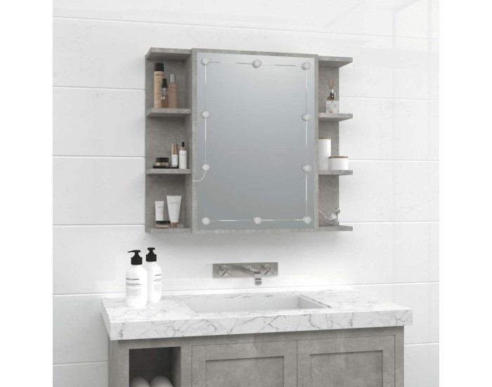 Sonata Dulap cu oglindă și LED, gri beton, 70x16,5x60 cm