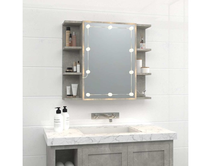 Sonata Dulap cu oglindă și LED, gri beton, 70x16,5x60 cm