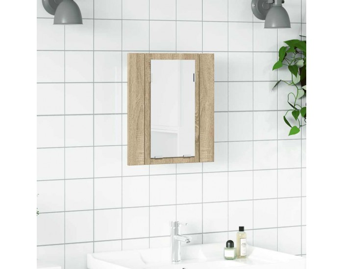 Sonata H Шкаф с LED огледало за баня, дъб сонома, 40x12x45 см, акрил
