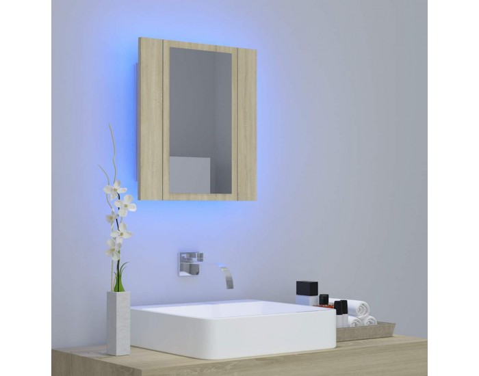 Sonata H Шкаф с LED огледало за баня, дъб сонома, 40x12x45 см, акрил
