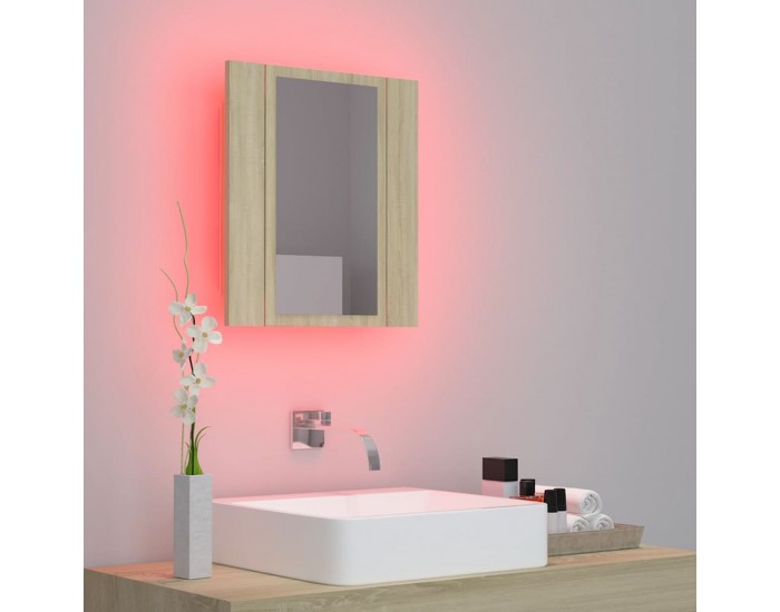 Sonata H Шкаф с LED огледало за баня, дъб сонома, 40x12x45 см, акрил