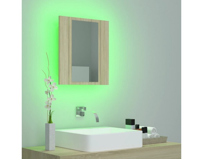 Sonata H Шкаф с LED огледало за баня, дъб сонома, 40x12x45 см, акрил