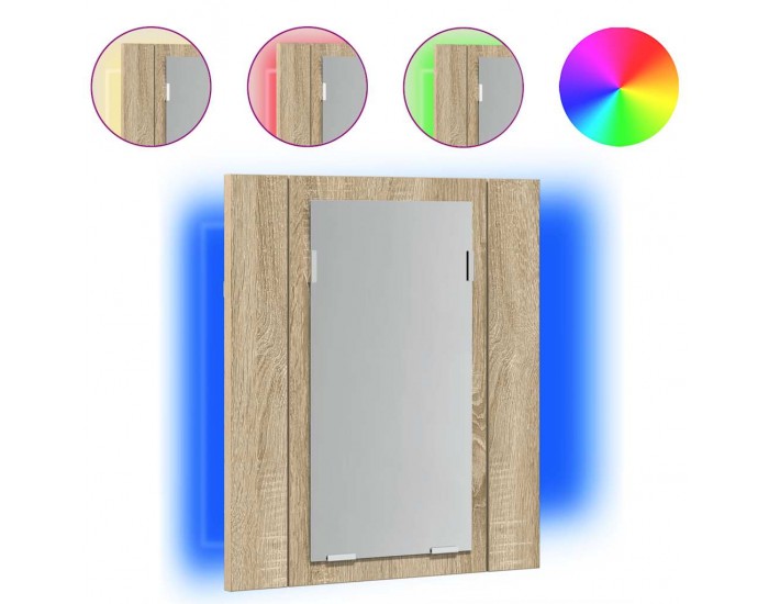 Sonata H Шкаф с LED огледало за баня, дъб сонома, 40x12x45 см, акрил