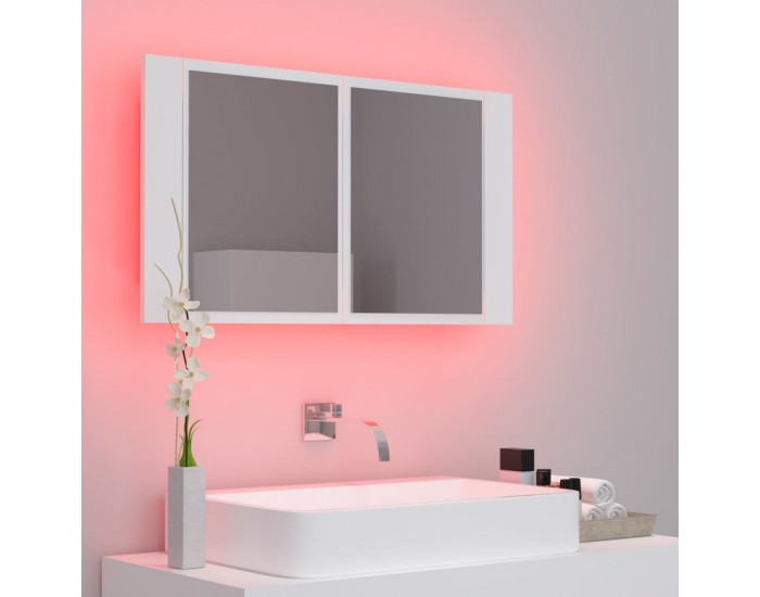 Sonata H Шкаф с LED огледало за баня, бял, 80x12x45 см, акрил