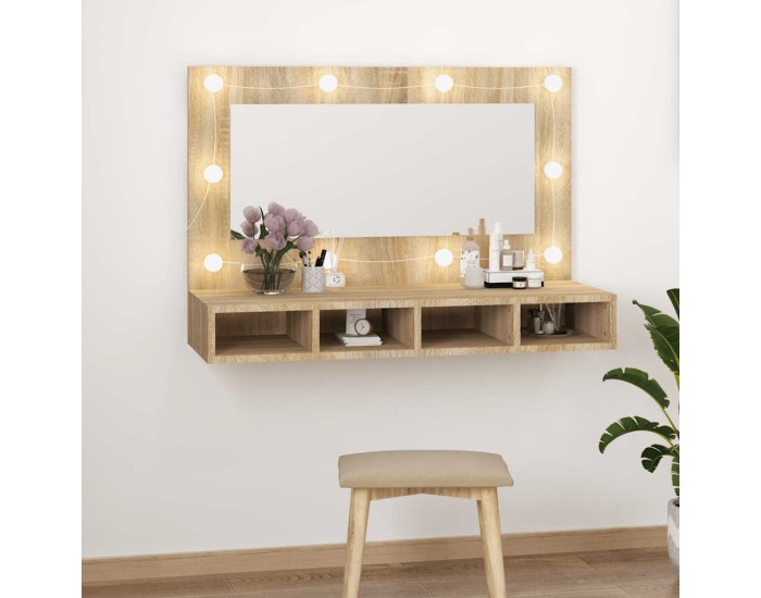 Sonata Dulap cu oglindă și LED, stejar sonoma, 90x31,5x62 cm