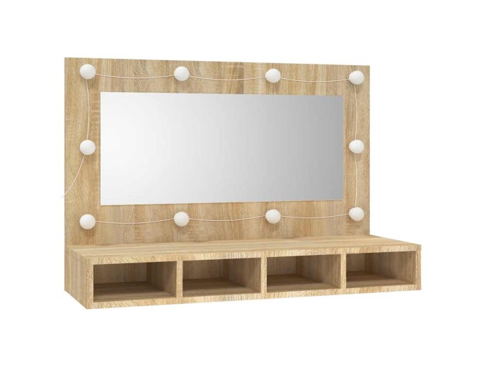Sonata Dulap cu oglindă și LED, stejar sonoma, 90x31,5x62 cm