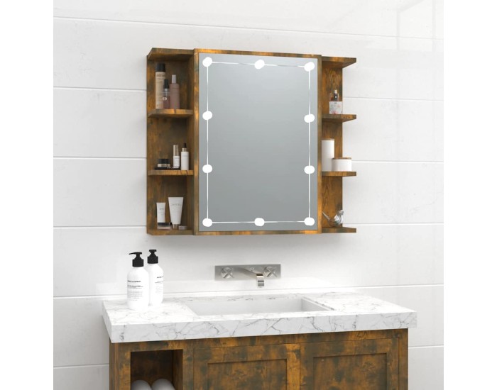 Sonata Dulap cu oglindă și LED, stejar fumuriu, 70x16,5x60 cm