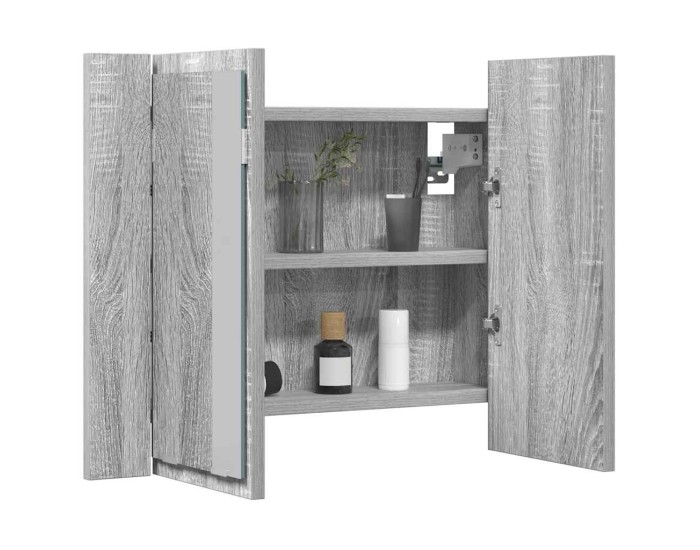 Sonata Dulap cu oglindă & LED gri sonoma 60x12x45 cm lemn compozit