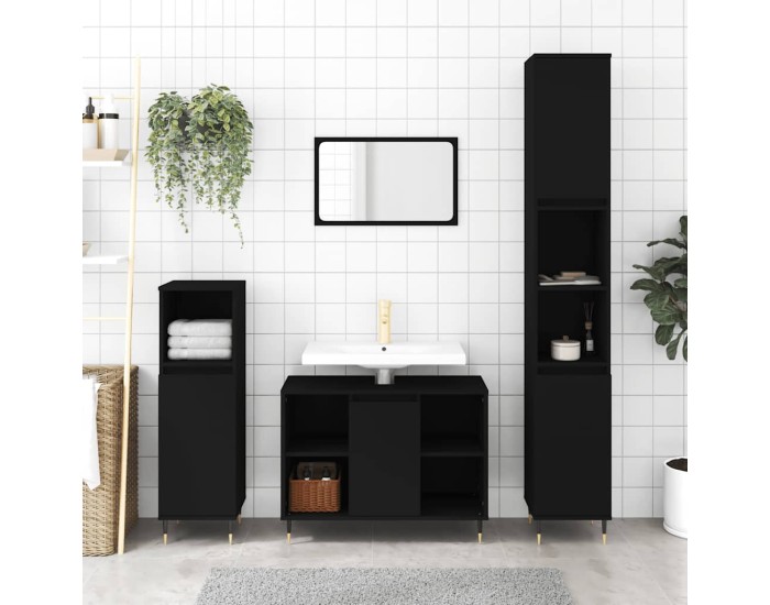 Sonata Dulap pentru baie, negru, 80x33x60 cm, lemn compozit