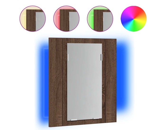 Sonata Dulap cu oglindă de baie LED, stejar maro, 40x12x45 cm, lemn