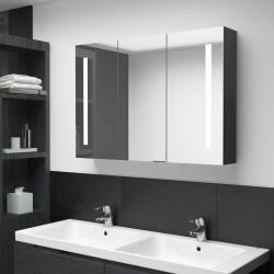 Sonata H LED шкаф с огледало за баня, 89x14x62 см, сияйно черно - Baie
