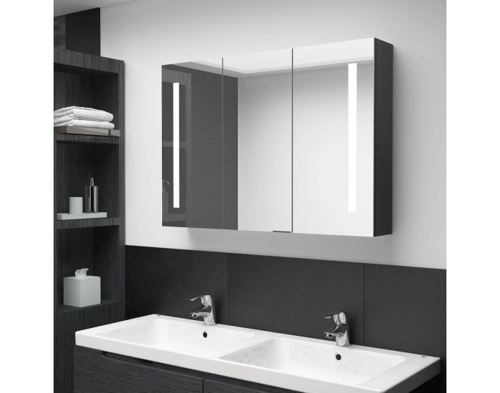 Sonata H LED шкаф с огледало за баня, 89x14x62 см, сияйно черно
