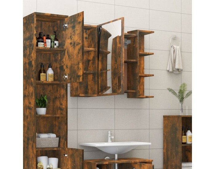 Sonata Dulap baie cu oglindă stejar fumuriu 80x20,5x64cm lemn compozit