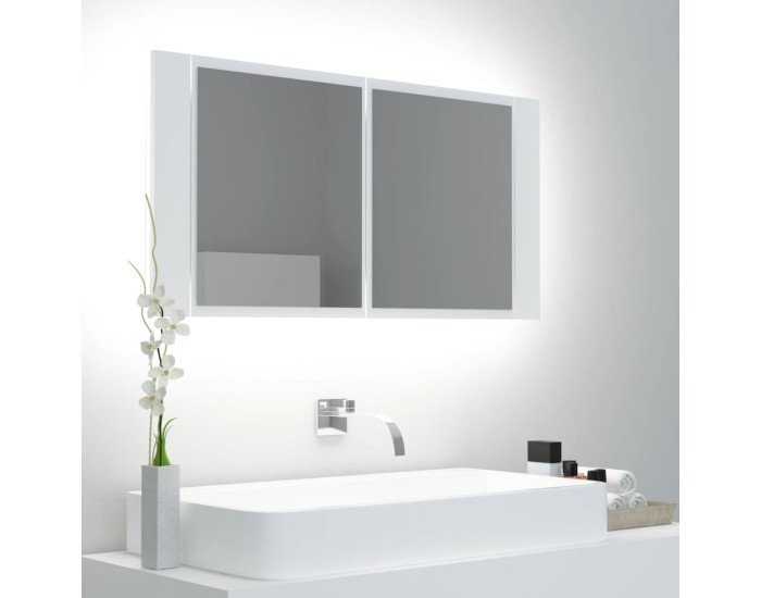 Sonata Dulap de baie cu oglindă și LED, alb, 90x12x45 cm acril