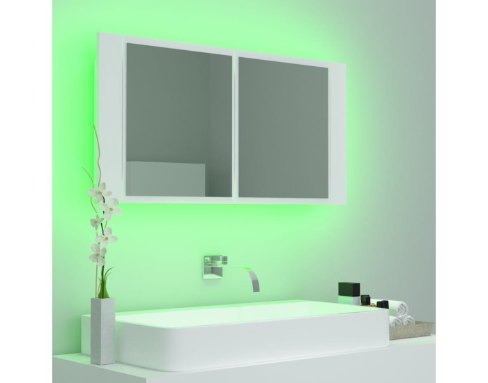 Sonata Dulap de baie cu oglindă și LED, alb, 90x12x45 cm acril