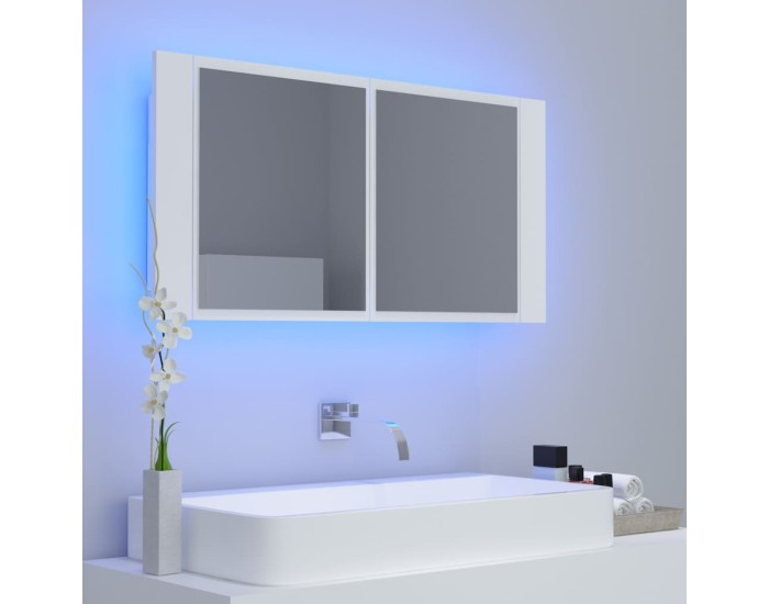 Sonata Dulap de baie cu oglindă și LED, alb, 90x12x45 cm acril