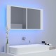 Sonata H Шкаф с LED огледало за баня, бял, 90x12x45 см, акрил