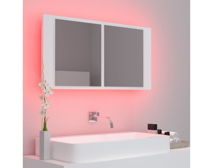 Sonata Dulap de baie cu oglindă și LED, alb, 90x12x45 cm acril
