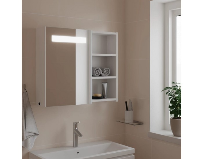 Sonata H Огледален шкаф за баня с LED светлина бял 60x13x52 см