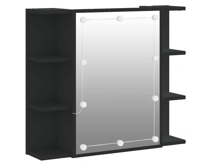 Sonata H Огледален шкаф с LED, черен, 70x16,5x60 см