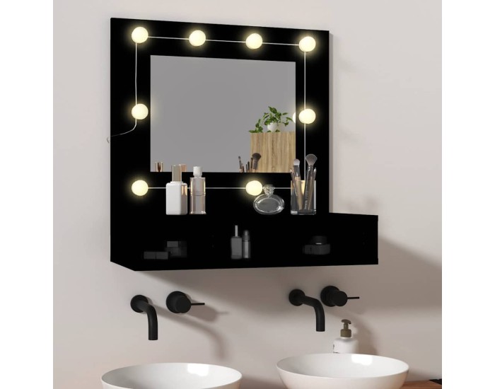 Sonata Dulap cu oglindă și LED, negru, 60x31,5x62 cm