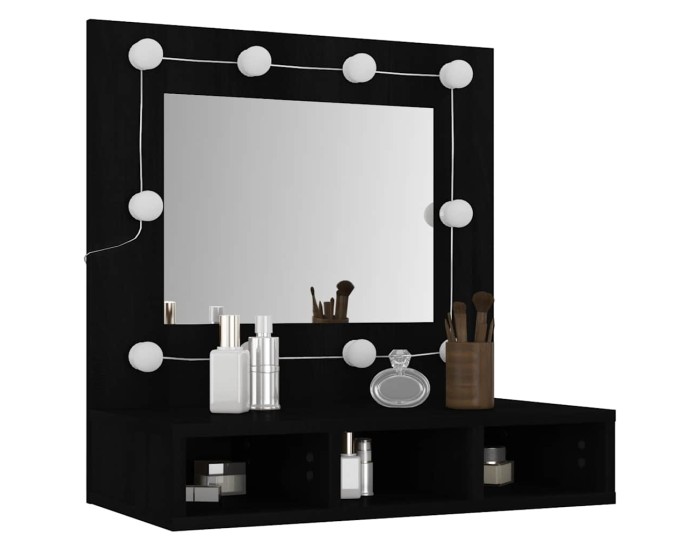 Sonata Dulap cu oglindă și LED, negru, 60x31,5x62 cm