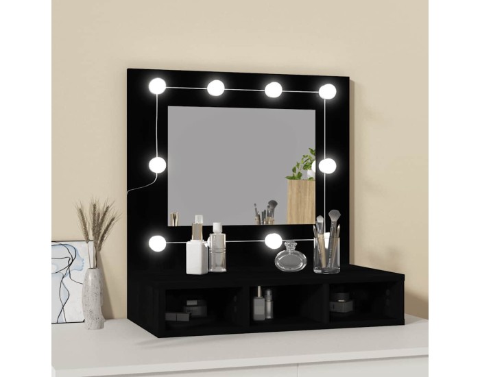 Sonata Dulap cu oglindă și LED, negru, 60x31,5x62 cm