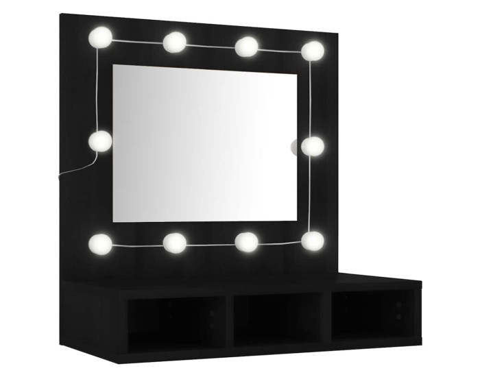 Sonata Dulap cu oglindă și LED, negru, 60x31,5x62 cm