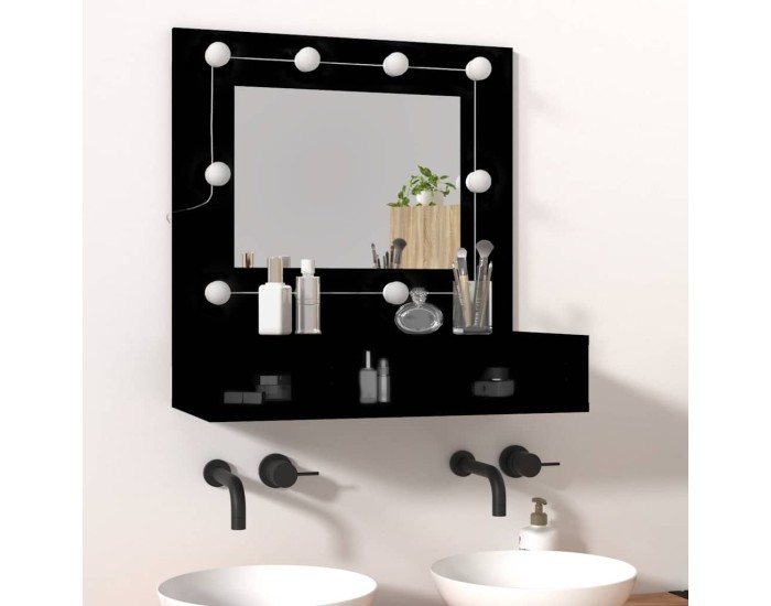 Sonata Dulap cu oglindă și LED, negru, 60x31,5x62 cm