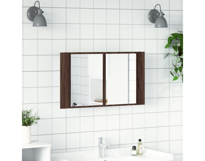 Sonata Dulap de baie cu oglindă și LED stejar maro, 80x12x45 cm, acril