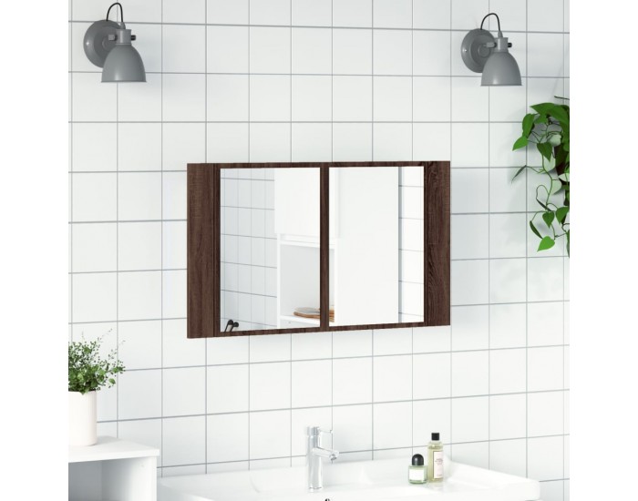 Sonata H Шкаф с LED огледало за баня, кафяв дъб, 80x12x45 см, акрил