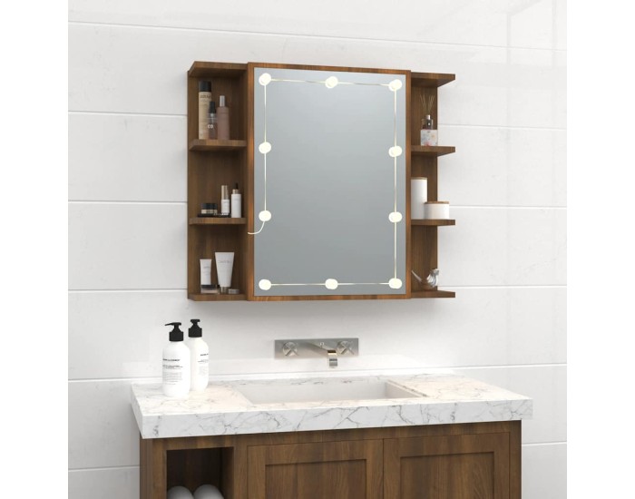 Sonata Dulap cu oglindă și LED, stejar maro, 70x16,5x60 cm