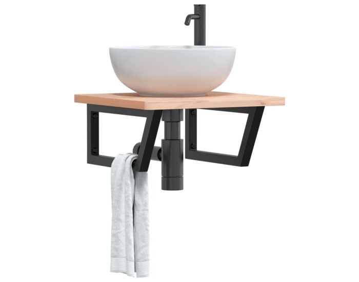 Sonata Raft pentru lavoar montat pe perete, oțel și lemn masiv fag