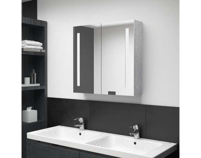 Sonata Dulap de baie cu oglindă și LED, gri beton, 62x14x60 cm