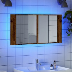 Sonata H LED огледален шкаф, старо дърво, 90x12x45 см, инженерно дърво - Baie