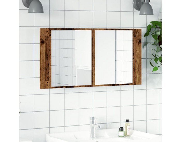 Sonata H LED огледален шкаф, старо дърво, 90x12x45 см, инженерно дърво