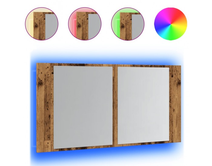 Sonata H LED огледален шкаф, старо дърво, 90x12x45 см, инженерно дърво