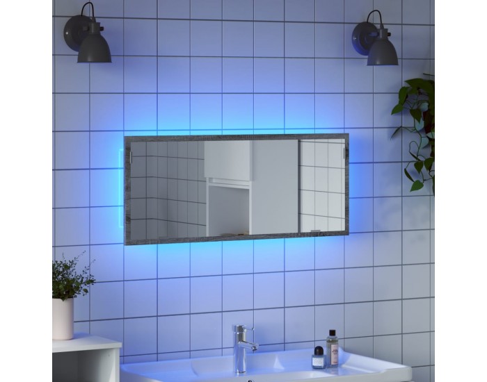 Sonata H LED огледало за баня, сив сонома, 100x8,5x37см, инженерно дърво