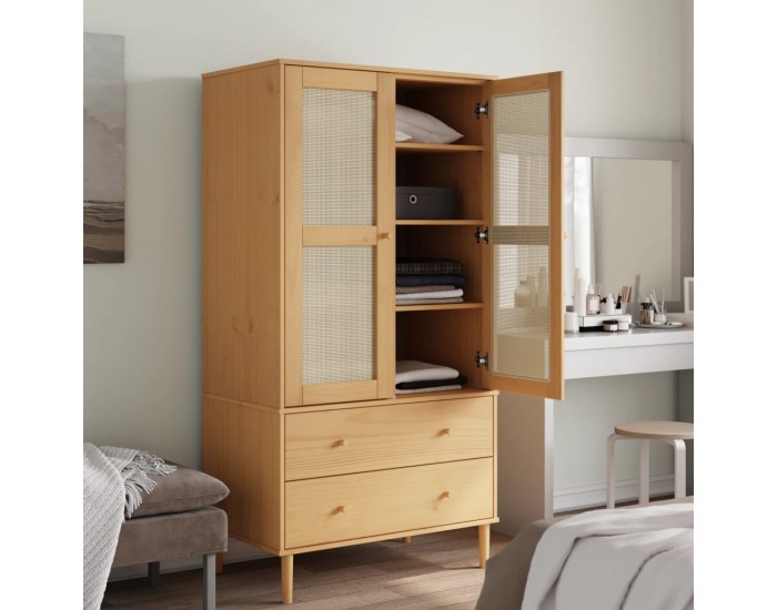 Sonata H Гардероб SENJA ратанова визия кафяв 90x55x175 см бор масив