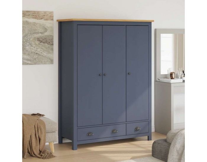 Sonata H Гардероб с 3 врати Hill сив 127x50x170 см борово дърво масив