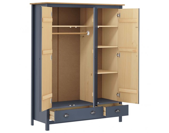 Sonata H Гардероб с 3 врати Hill сив 127x50x170 см борово дърво масив