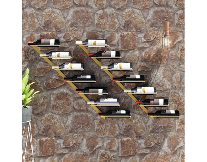 Sonata Suport sticle vin montat pe perete,2 buc.,7 sticle,auriu, metal