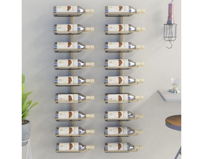 Sonata Suport sticle de vin, de perete, 9 sticle, 2 buc., auriu, fier