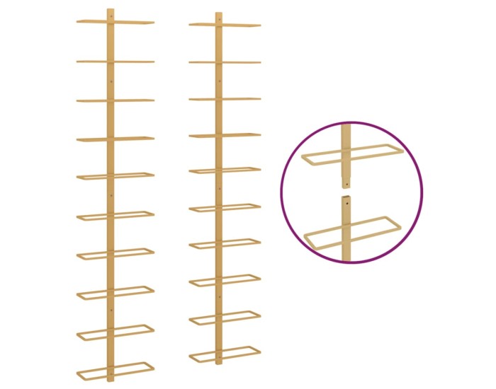 Sonata Suport sticle de vin, de perete, 10 sticle, 2 buc, auriu, metal