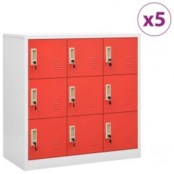 Sonata H Заключващи шкафове 5 бр светлосиво/червено 90x45x92,5см стомана - Dulapuri