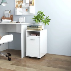 Sonata H Страничен шкаф с колелца бял гланц 33x38x60 см инженерно дърво - Dulapuri