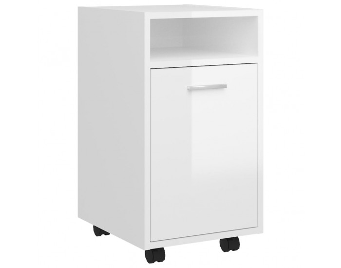 Sonata H Страничен шкаф с колелца бял гланц 33x38x60 см инженерно дърво