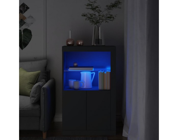 Sonata H Страничен шкаф с LED осветление, черен, инженерно дърво
